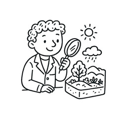 handdrawn cute doodle style microclimate researcher vector line illustration