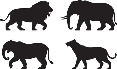 Set of silhouette illustrations of african wildlife animals