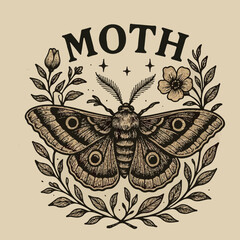 Moth tshirt design illustration in vintage style