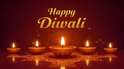 happy diwali red background with candles