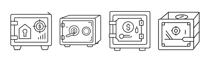 Four safe line icons set: cash money protection and secure finance banking concept.
