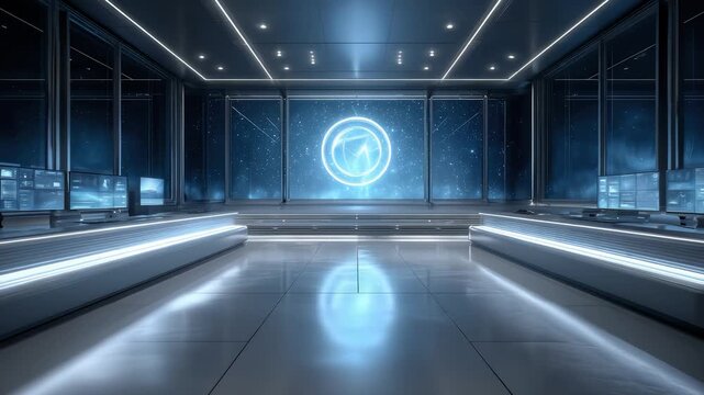 Futuristic Technology Command Center with Deep Space Background