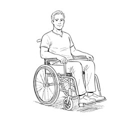 Disabled Man in a Wheelchair: A grayscale sketch depicts a man sitting in a wheelchair. The artwork portrays resilience and accessibility.
