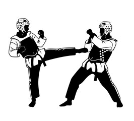 Taekwondo Demonstration: Dynamic illustration showcases a martial art display, emphasizing the graceful yet powerful movements, skill and discipline within the sport.