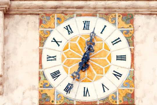 Clock tower at the entrance of desert villa called Scotty's castle in Death Valley national park, Southwest USA