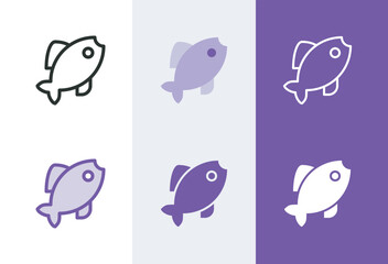 Fish icon. Sea food symbol in 4 styles - solid, outline, flat, duotone.