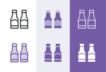 Beer bottles icon. Two glass bottles of beer symbol in 4 styles - solid, outline, flat, duotone.