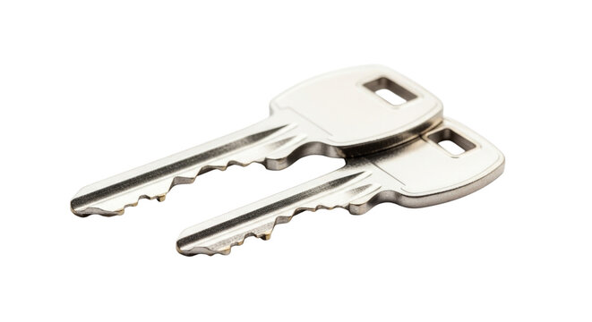 Pair of Shiny Silver House Keys Isolated PNG Cutout Transparent Background