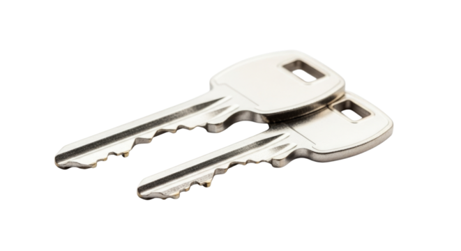 Pair of Shiny Silver House Keys Isolated PNG Cutout Transparent Background