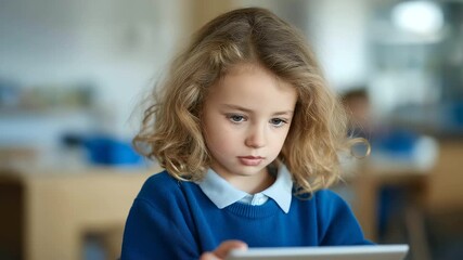 young girl learning coding through tablet educational app soft notifications empowerment early STEM education cinematic color correction, gentle backlight, clean negative space, high quality photo, - Powered by Adobe