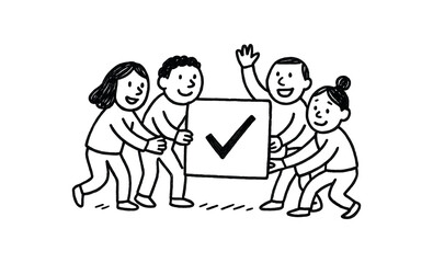 Naklejka premium handdrawn cute doodle style mutual task group vector line illustration