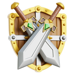 Epic crossed swords and shield emblem for gaming