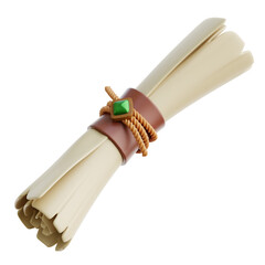 Ancient scroll with green gem treasure map