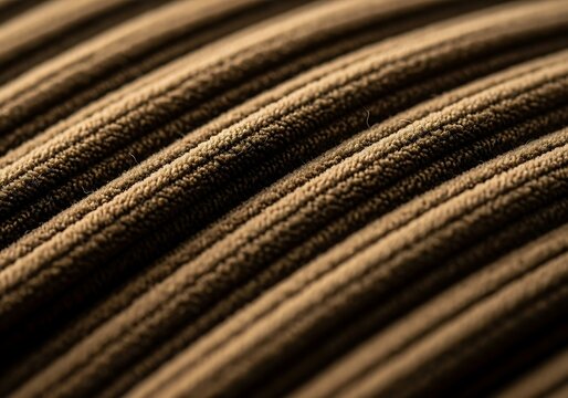 Close-up of Brown Corduroy Fabric Revealing Soft Texture and Intricate Ridge Patterns for Design and Textiles