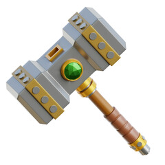 Epic fantasy war hammer with emerald gem
