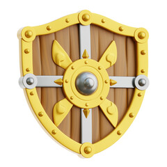 Vintage wooden shield with ornate gold metal details