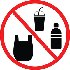 No plastic and prohibited icon. Restriction public sign on white background. Universally indicating restriction or prohibition symbol. flat style.