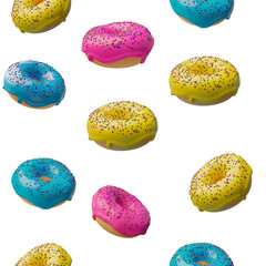 set of colorful donuts texture seamless pattern