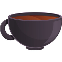 Simple dark gray coffee cup filled with dark brown liquid isolated on a transparent background