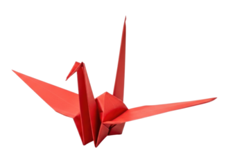 Red Origami Paper Crane Bird with Outstretched Wings Isolated PNG Cutout Transparent