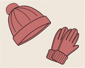 Illustration of a winter hat and gloves