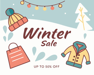 Winter sale advertisement with seasonal elements