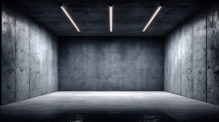 Empty concrete room with linear lighting