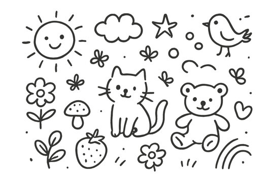 handdrawn cute doodle style effect vector line illustration
