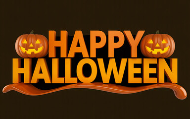 Happy halloween text with carved pumpkins and orange liquid splash