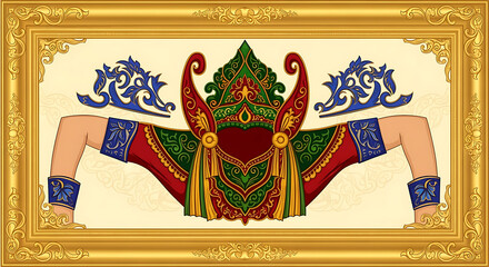 Framed Traditional Mask Artwork Intricate Design and Vibrant Colors