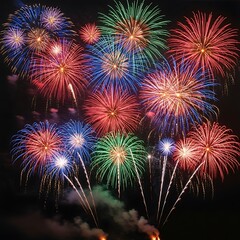 Vibrant Fireworks Display Illuminating the Night Sky with Explosions of Color.