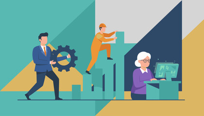 Business professionals collaborating on progress strategy and growth Diverse workforce concept