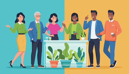 Diverse professional team networking in the office illustrating collaboration and inclusion