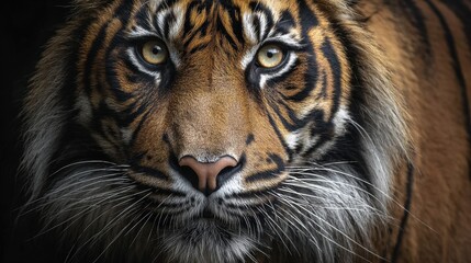 Fototapeta premium Majestic tiger with intense gaze captured in a close-up setting in a natural habitat during daylight