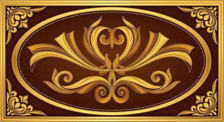 Golden Floral Ornament on Brown Background Elegant Decorative Design