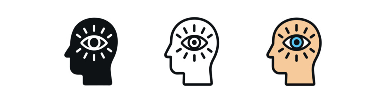 third eye open awareness icon on white background Black silhouette flat icon outline icon and colored icon style three minimal vector icon style