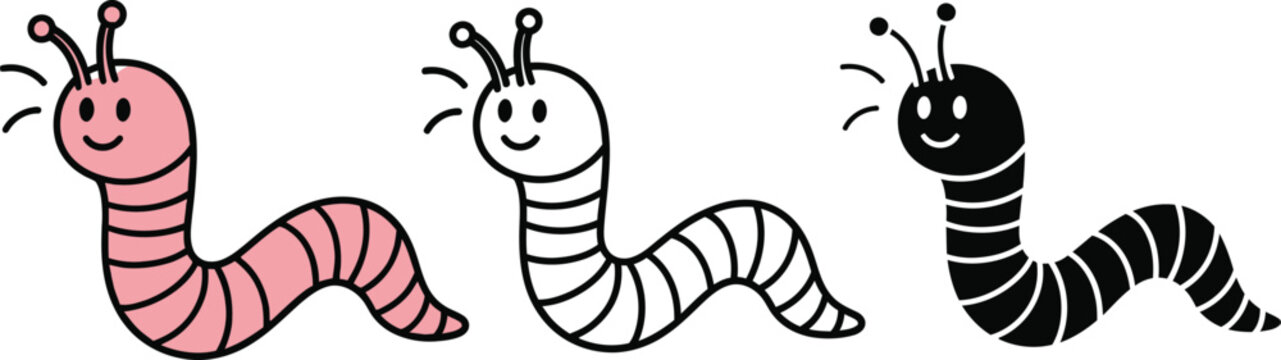 Cute cartoon worm vector illustration set drawing graphic