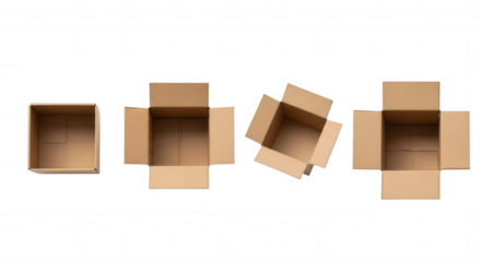 Cardboard containers open on black isolated on a transparent background