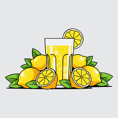 Refreshing lemonade with lemons juice and leaves illustration