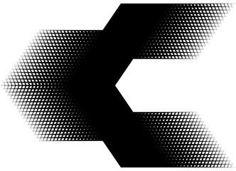 Thick black vector arrow with halftone mesh. Abstract design element. Pointer, direction. Vector background. Modern pattern for games and navigation. Place for text