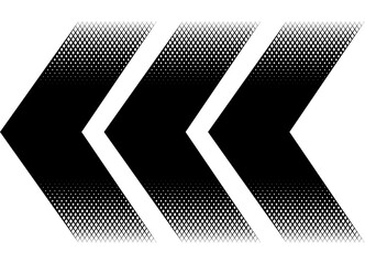 Triple Thick black vector arrow with halftone mesh. Design element. Pointer, direction. Vector background. Modern pattern for games and navigation