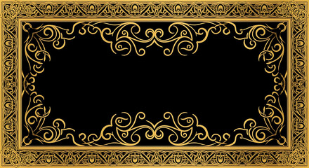 Ornate Gold Frame with Swirls and Black Center Design