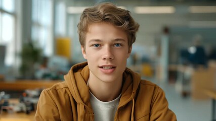 male engineer volunteering at school robotics program bright room muted buzz inspiring next generation scientists cinematic color correction, gentle backlight, clean negative space, high quality