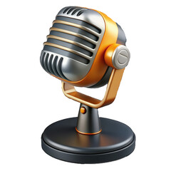 Vintage microphone on a black background isolated on white background isolated on transparent background