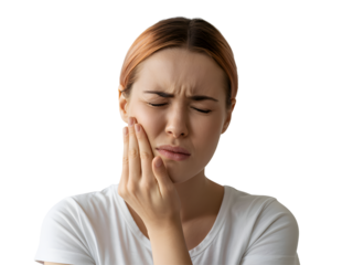 Woman experiencing toothache isolated on transparent background