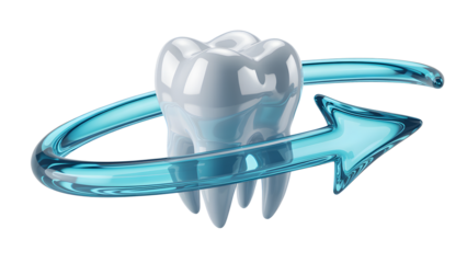 Tooth with blue arrow isolated on transparent background