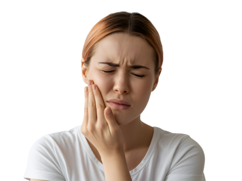 Woman experiencing toothache isolated on transparent background