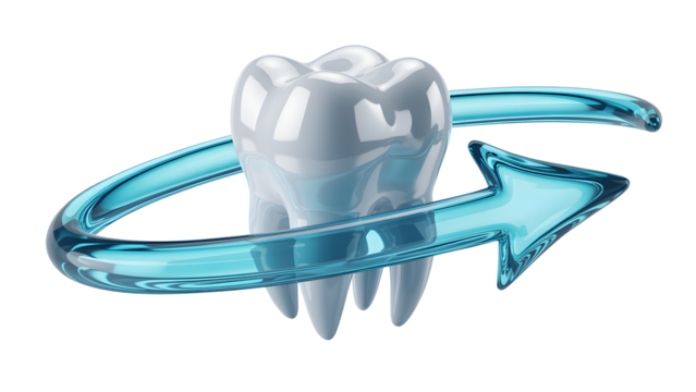 Tooth with blue arrow isolated on transparent background