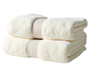 Stack of fluffy white towels isolated on black background isolated on white background isolated on transparent background