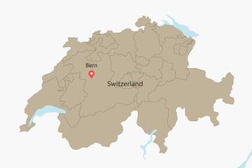 Vector graphic artwork suitable for print and web containing flat detailed map of SWITZERLAND